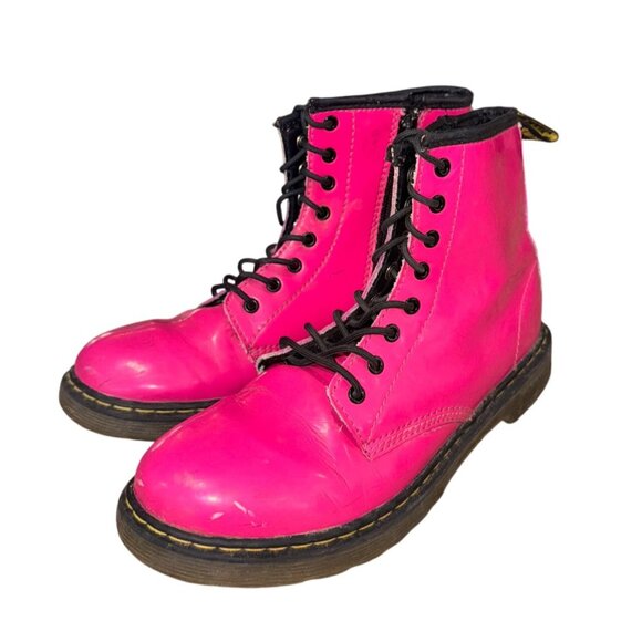 Dr. Martens Delaney Barbie Hot Pink Leather Kids Boots Size 4 With Zipper Laces - Picture 2 of 14
